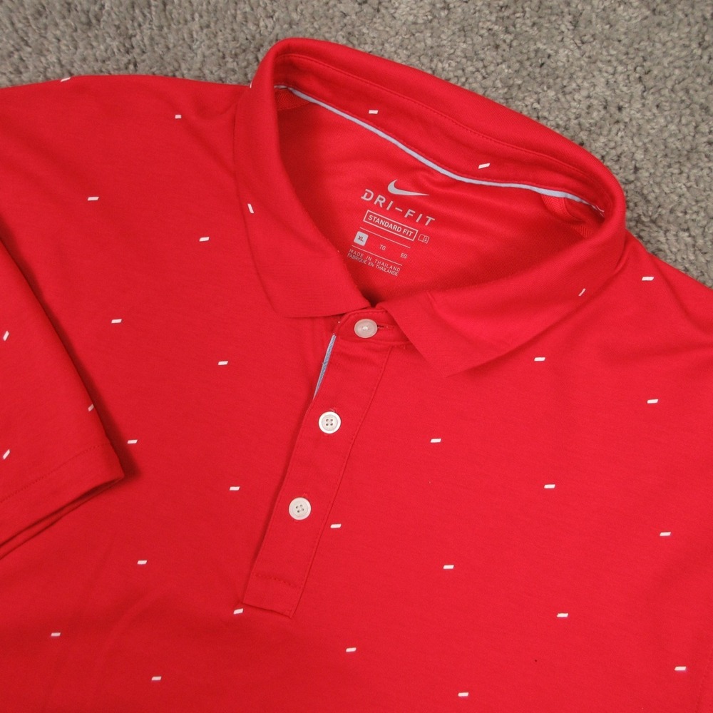 Nike Polo Shirt Mens XL Red Geometric Standard Fit Performance Golf Tennis Dri